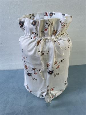 Vineddikekrukke af glas med tappehane, blomstret overtræk, 8 liter